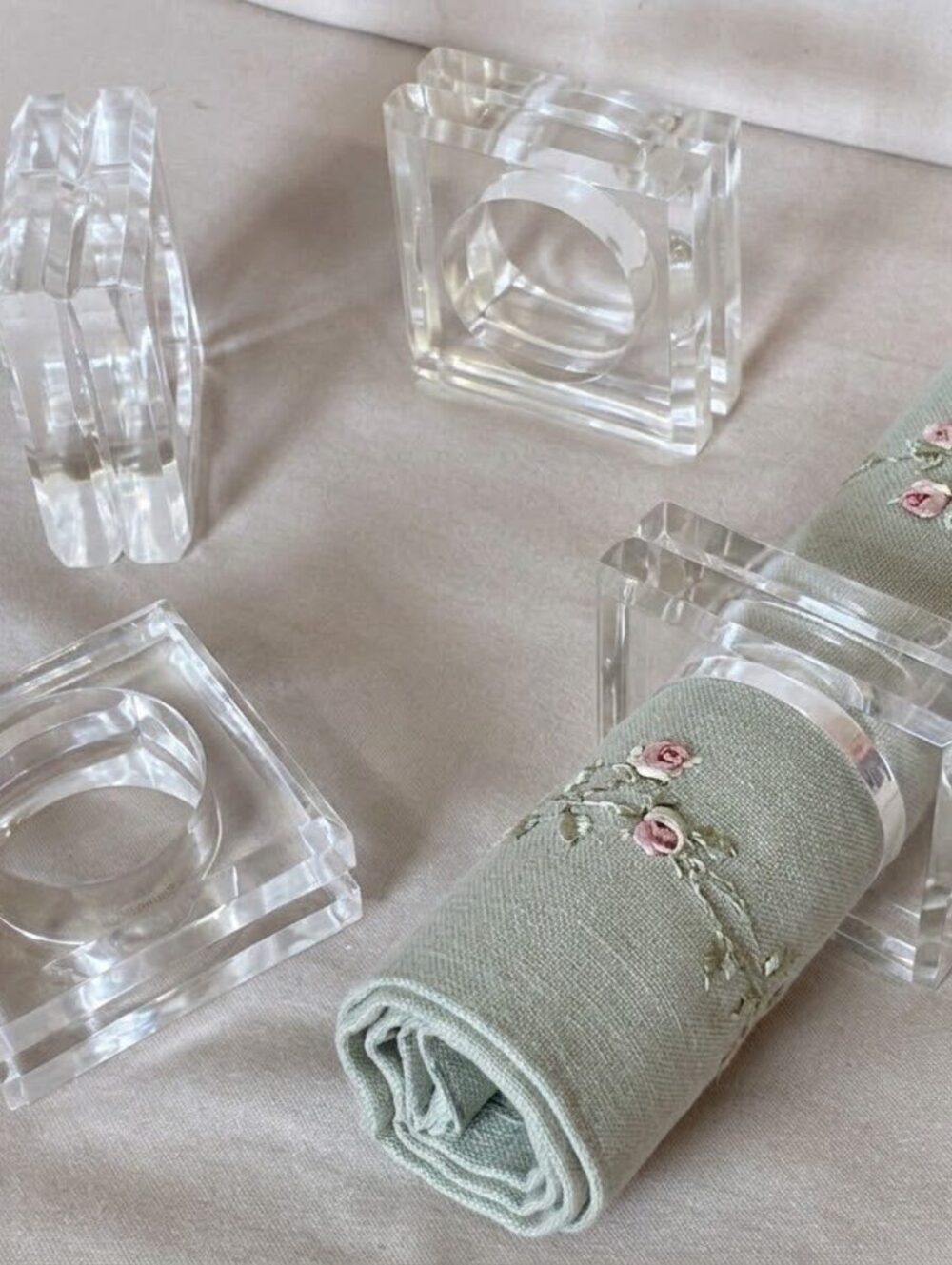Clear lucite Square Napkin Rings 1.75" Diameter